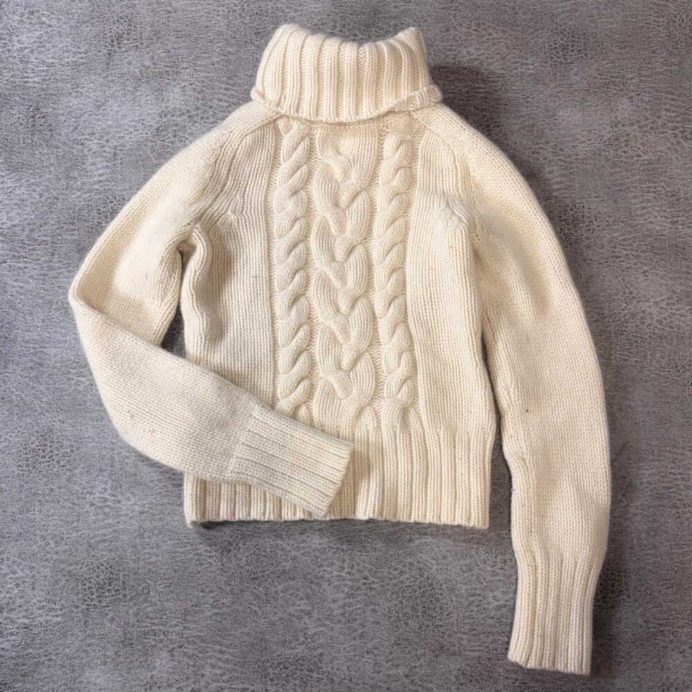 Cream Cable Knit Wool Turtleneck Sweater